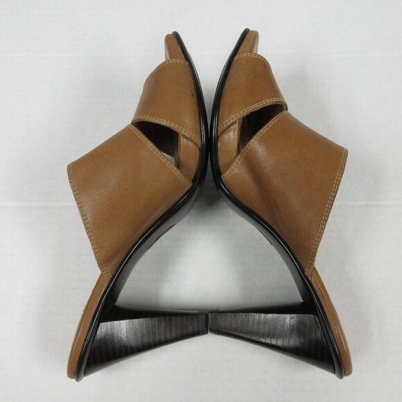 SOFFT Brown Tan Leather Heeled Sandals Size 8.5 Slip On Slide Mule Shoes 1227700 - Picture 14 of 15